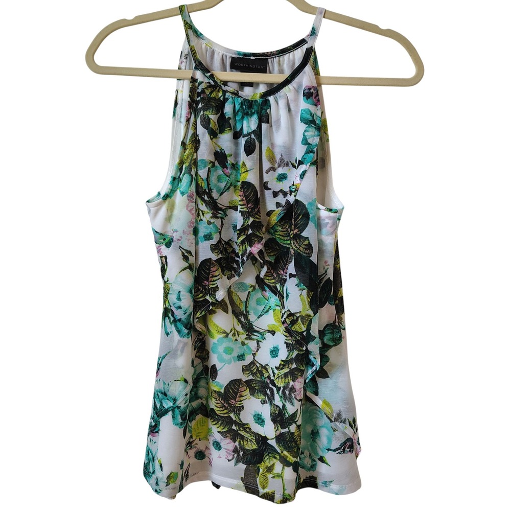 Worthington Women's Blouse Top Size Small‎ Blue White Floral Print Sleeveless